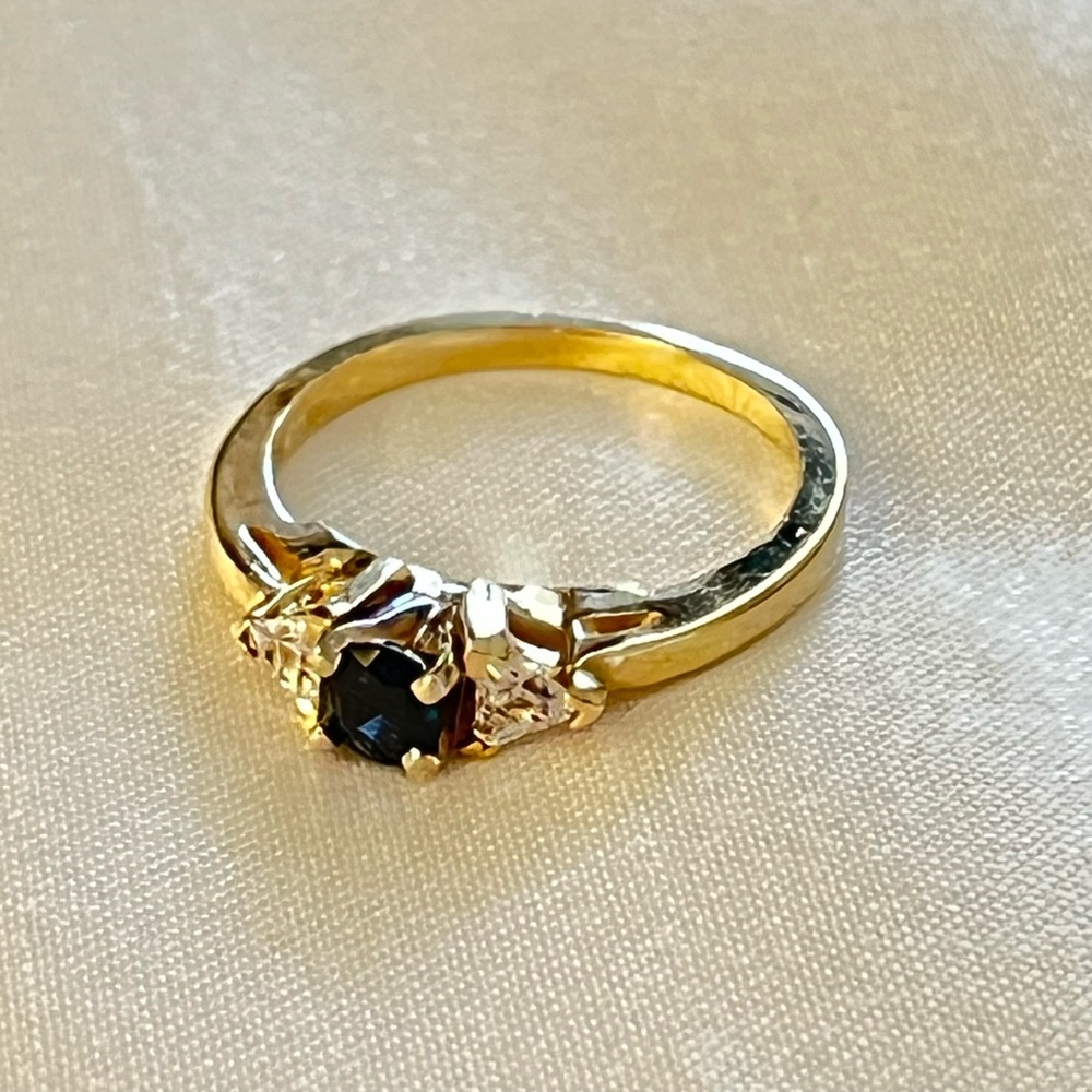 14K Solid Gold Topaz & CZ Ring